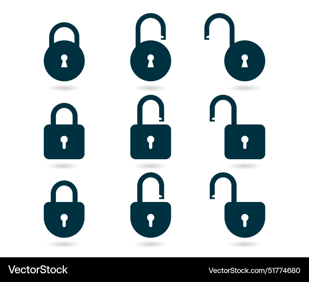 Lock and unlock icon set or security symbol Lock and unlock icon set or security symbol Vector Image