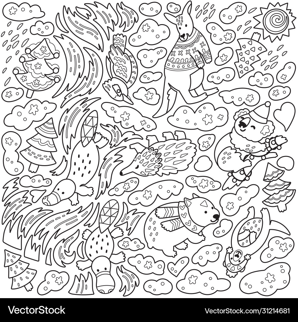 Christmas Animals Doodle Print Vector Image