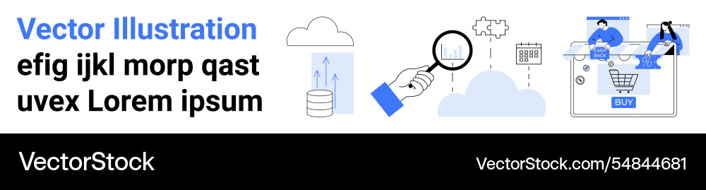 Cloud technology and data analysis concept with e vector image