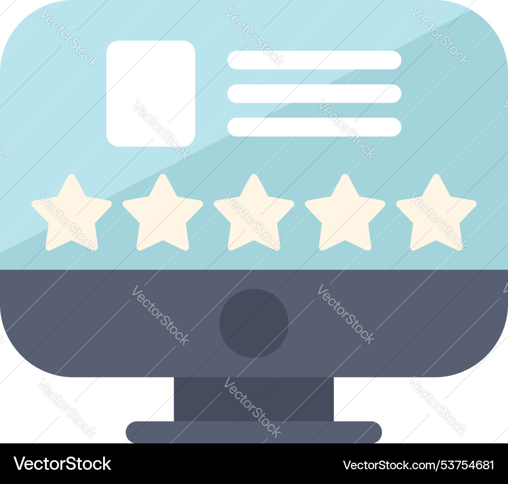 Desktop computer showing customer review with five Desktop computer showing customer review with five vector image