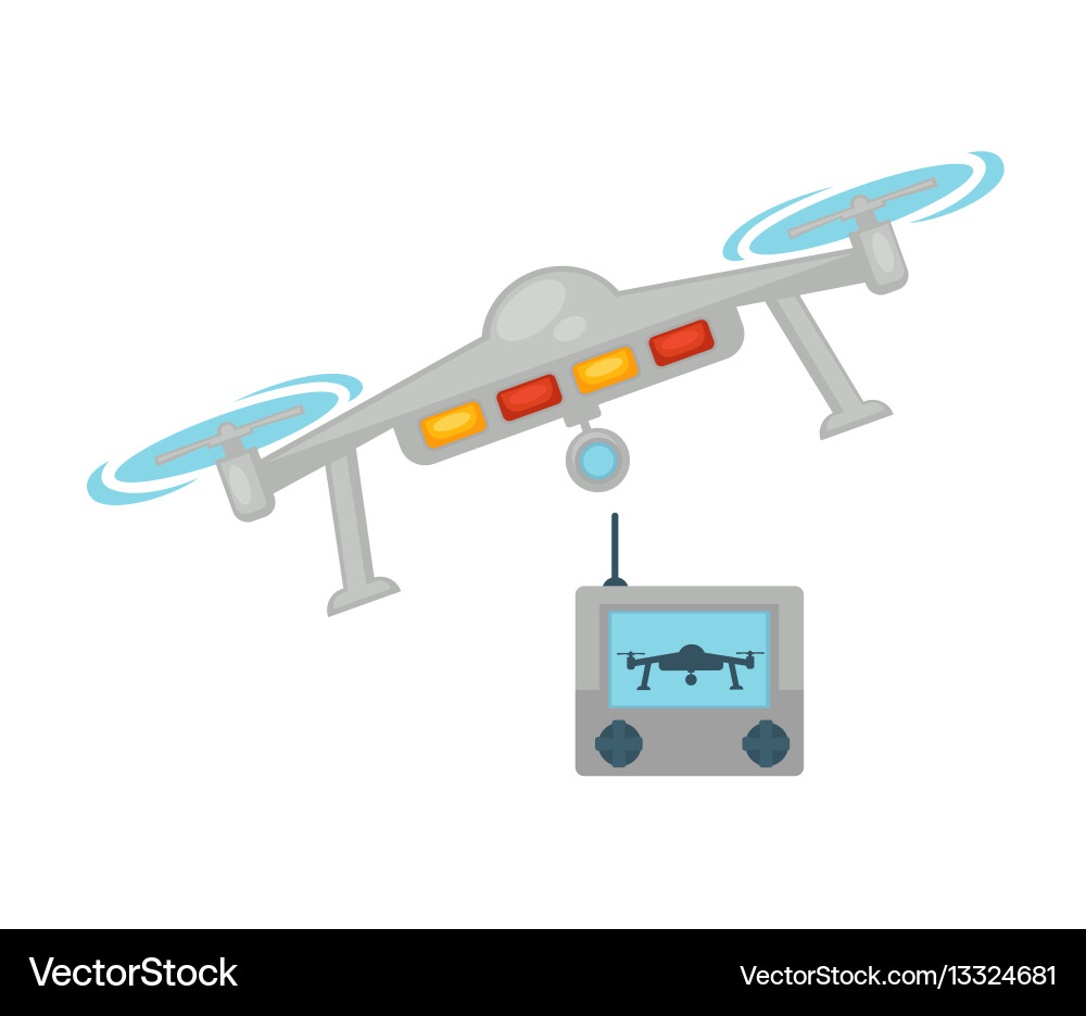 Drone quadcopter with camera and remote control vector image