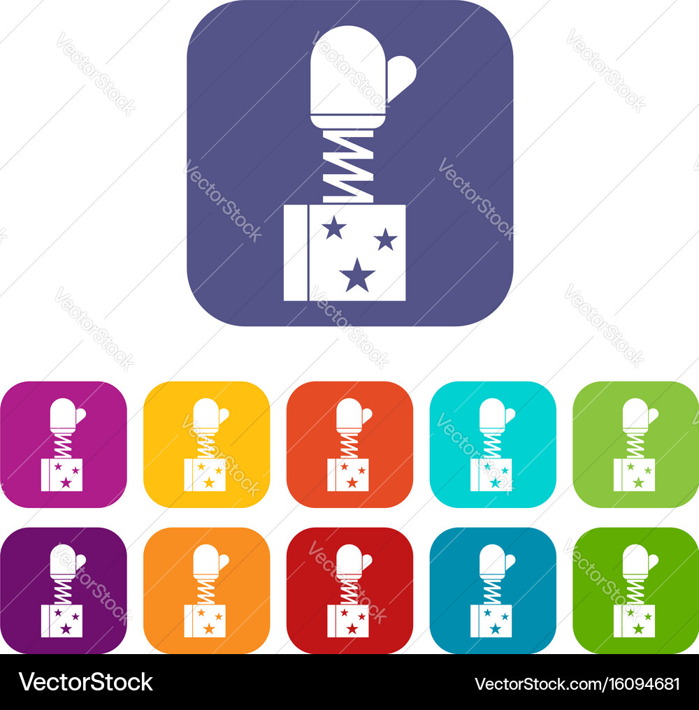 Hand on spring in box icons set vector image