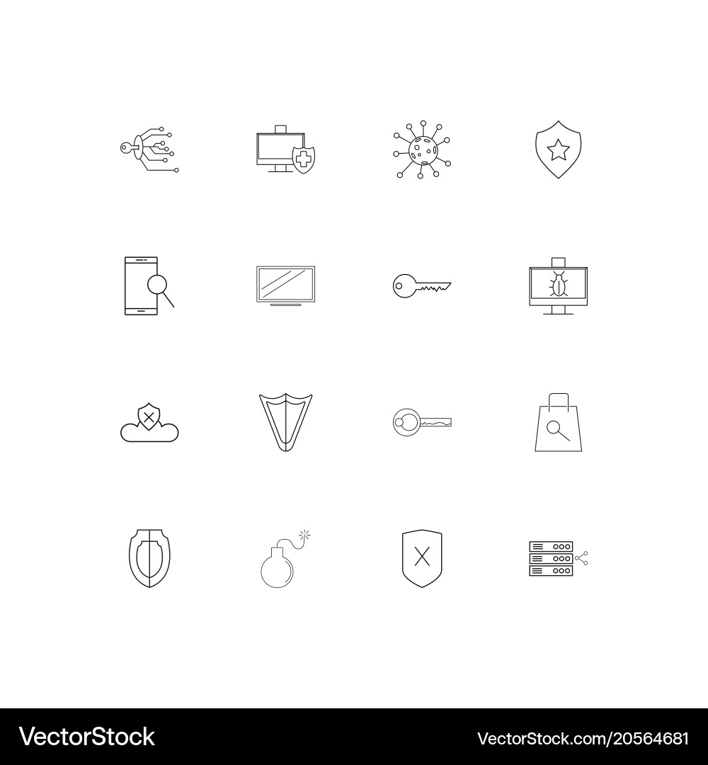 Internet security simple linear icons set vector image