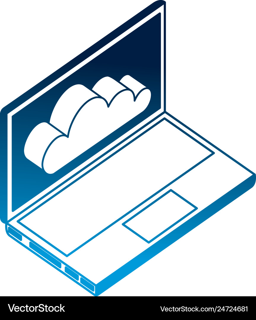 Laptop computer with cloud computing isometric Vector Image
