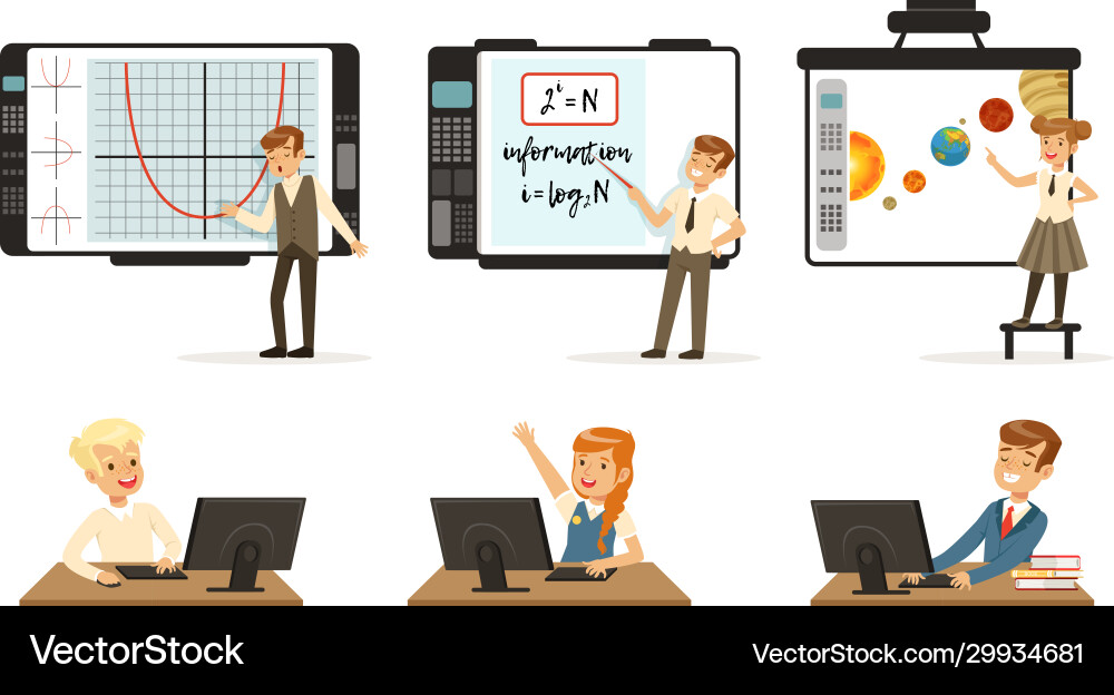 School children at informatics or programming School children at informatics or programming vector image