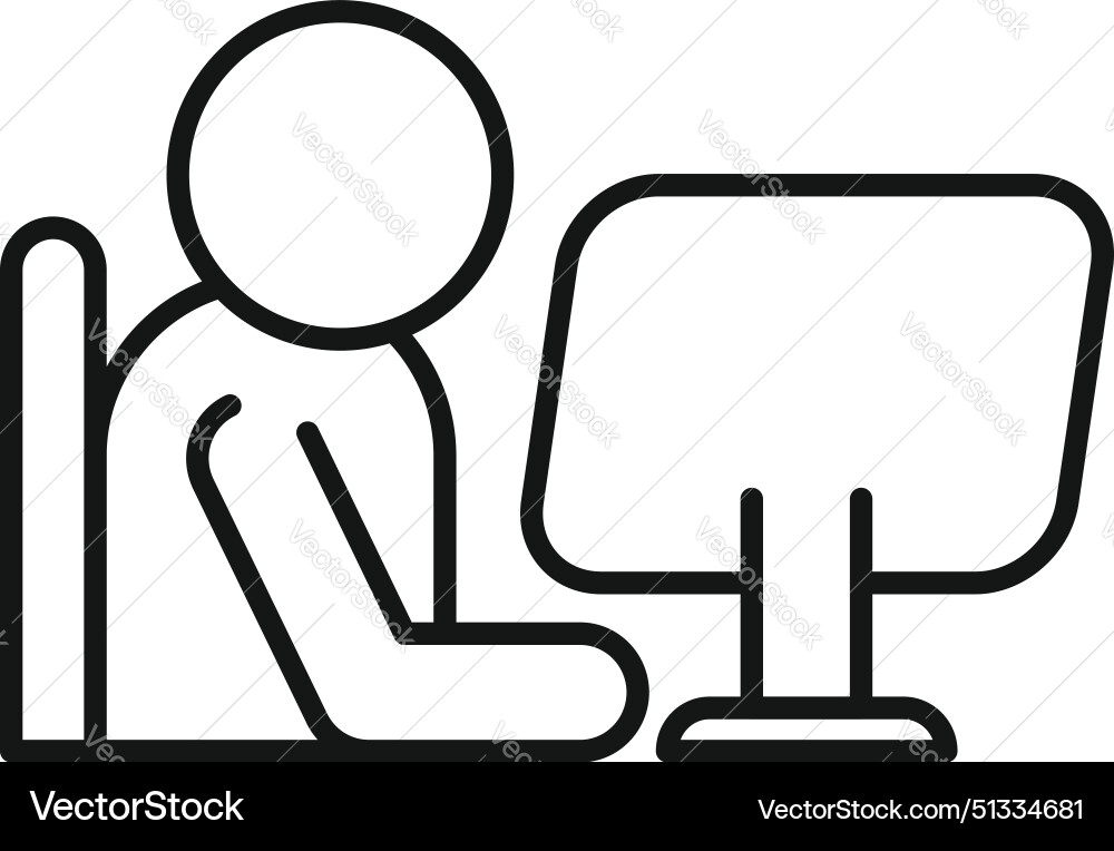 Simple line icon of a person at computer Simple line icon of a person at computer vector image