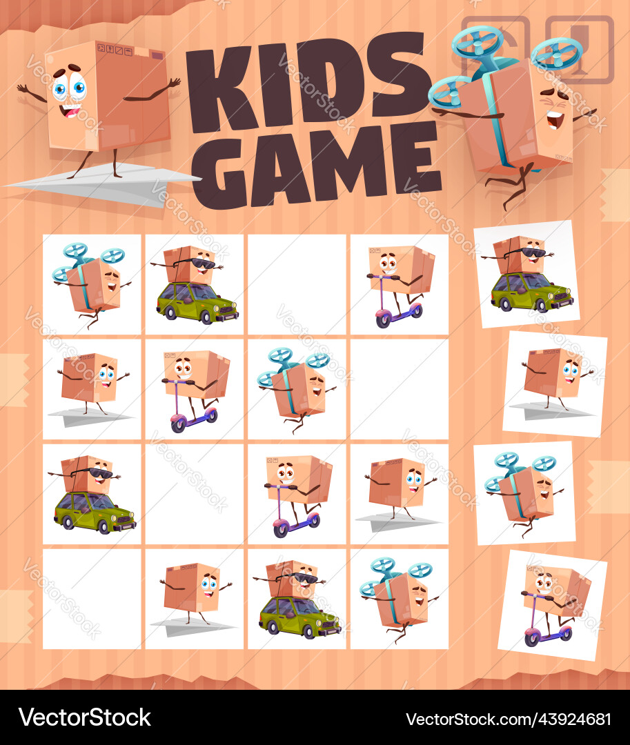 Sudoku game worksheet with package box characters vector image