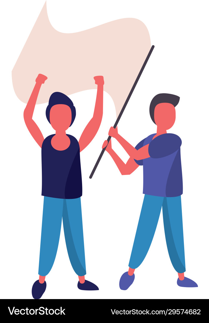 Activist men protesting with flag Vector Image