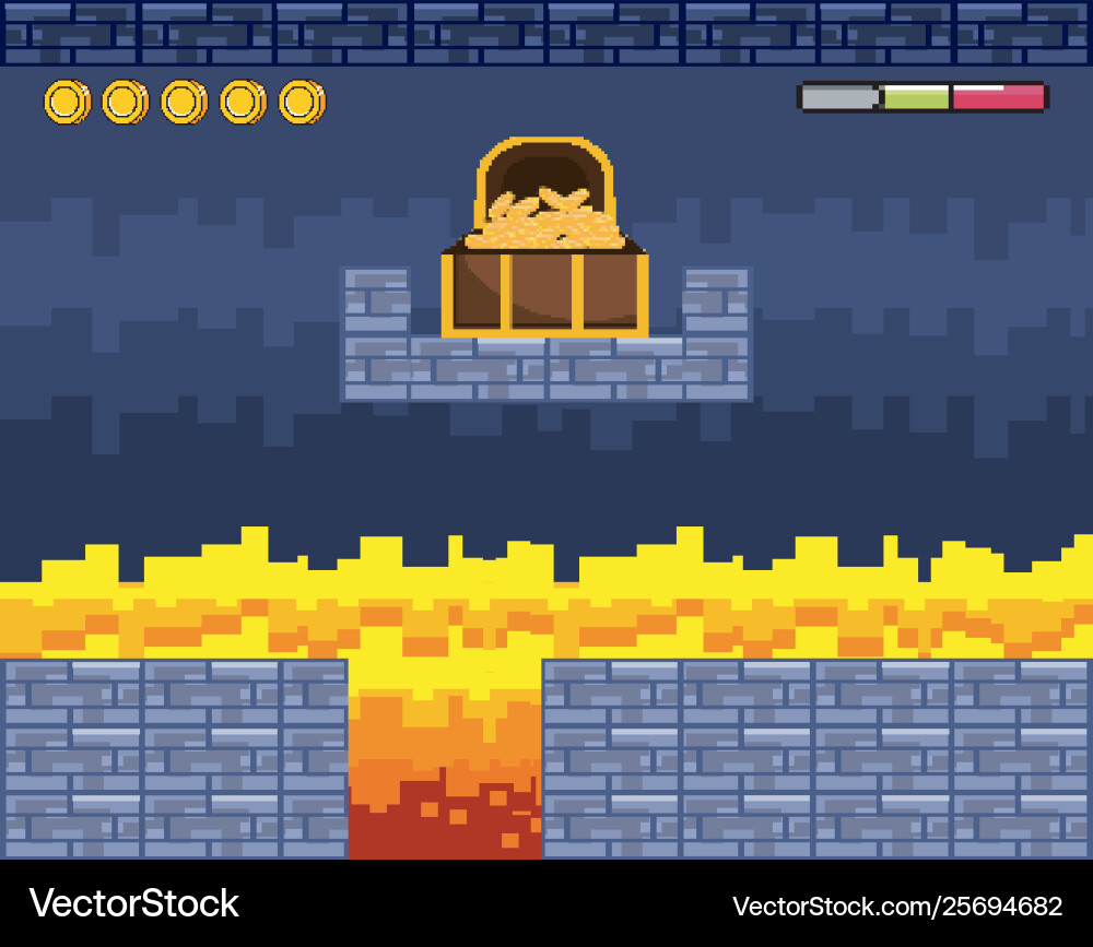 Arcade game world and pixel scene design vector image
