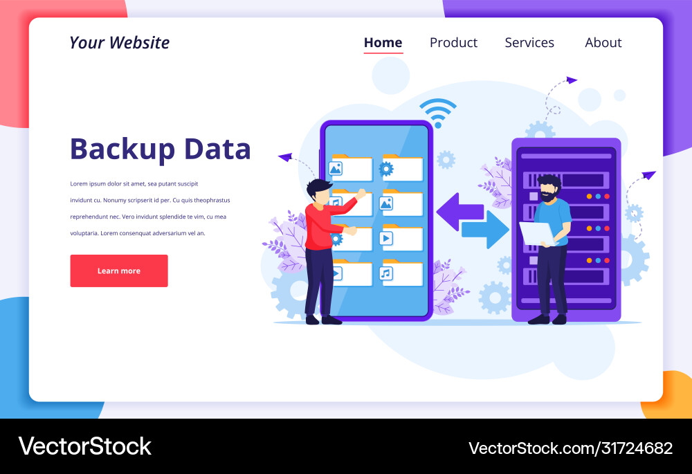 Backup data concept people copying files Backup data concept people copying files vector image