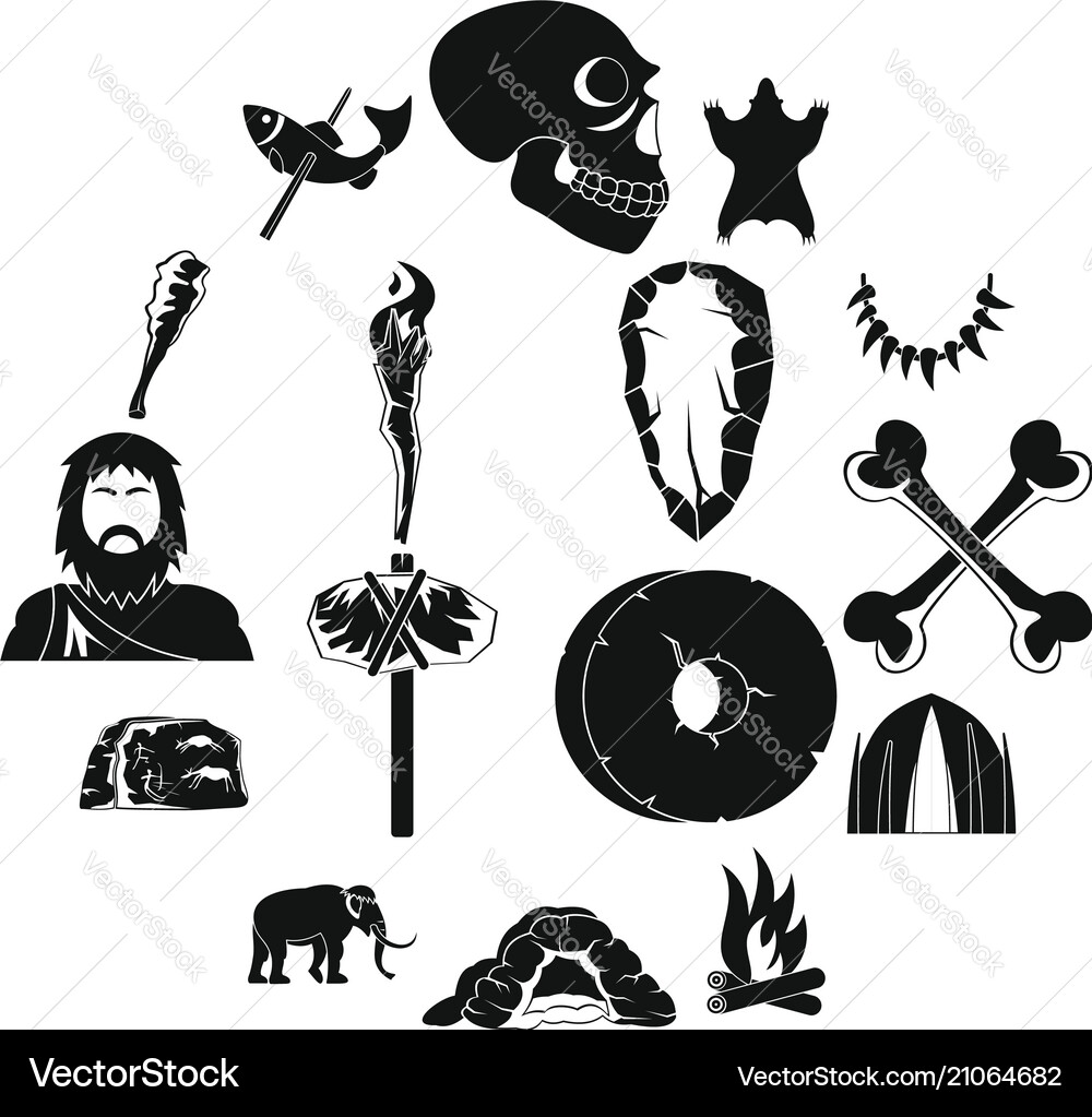 Caveman icons set simple style Caveman icons set simple style vector image