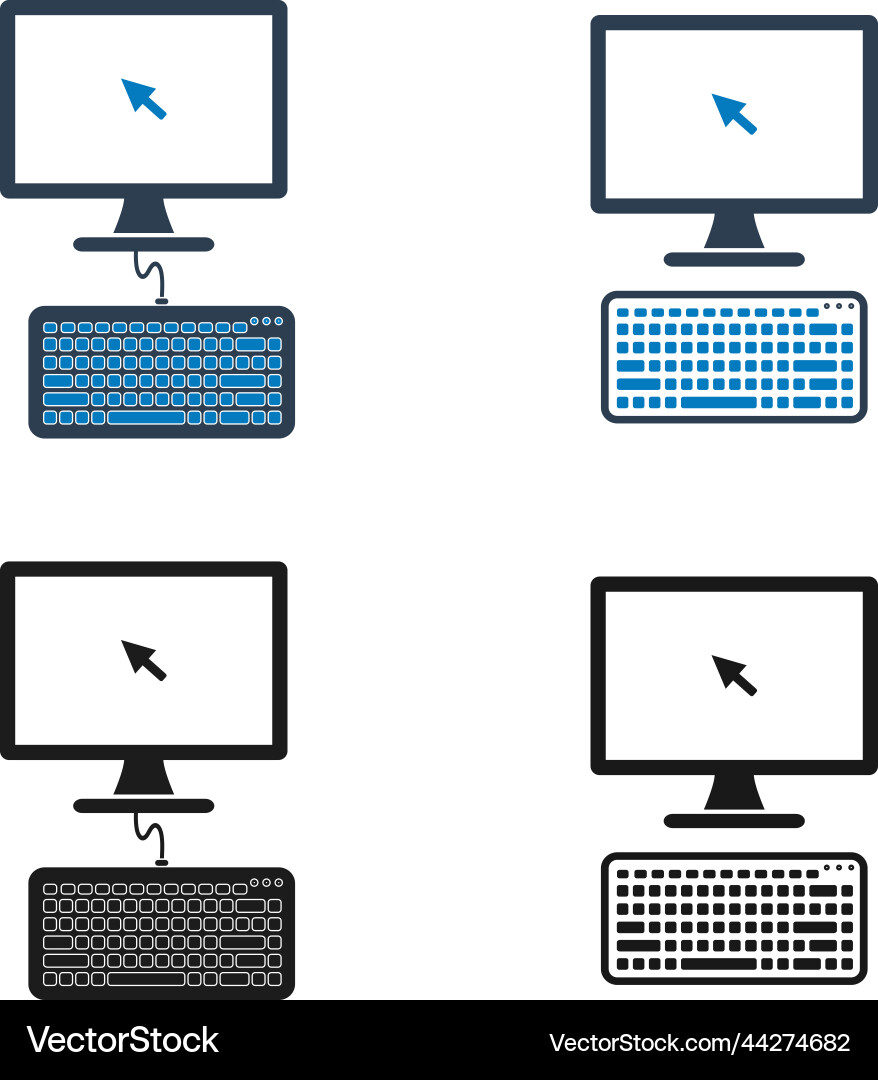 Computer and keyboard icon set flat style eps vector image