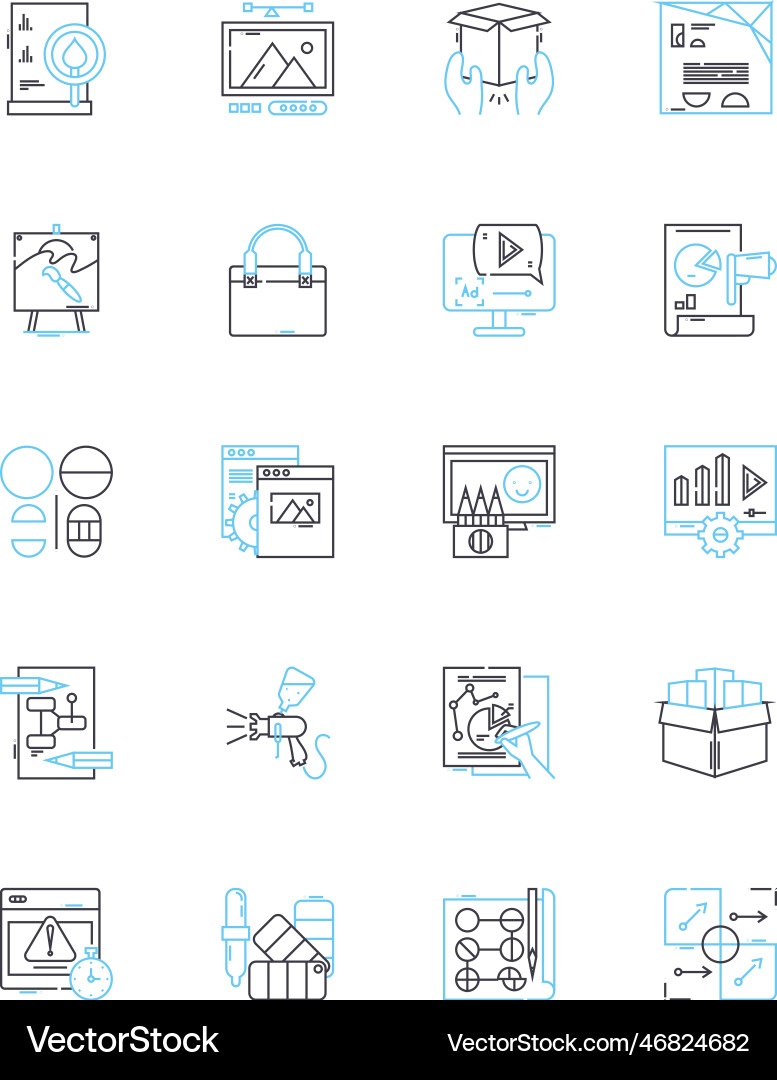 Content creation linear icons set creativity Content creation linear icons set creativity vector image
