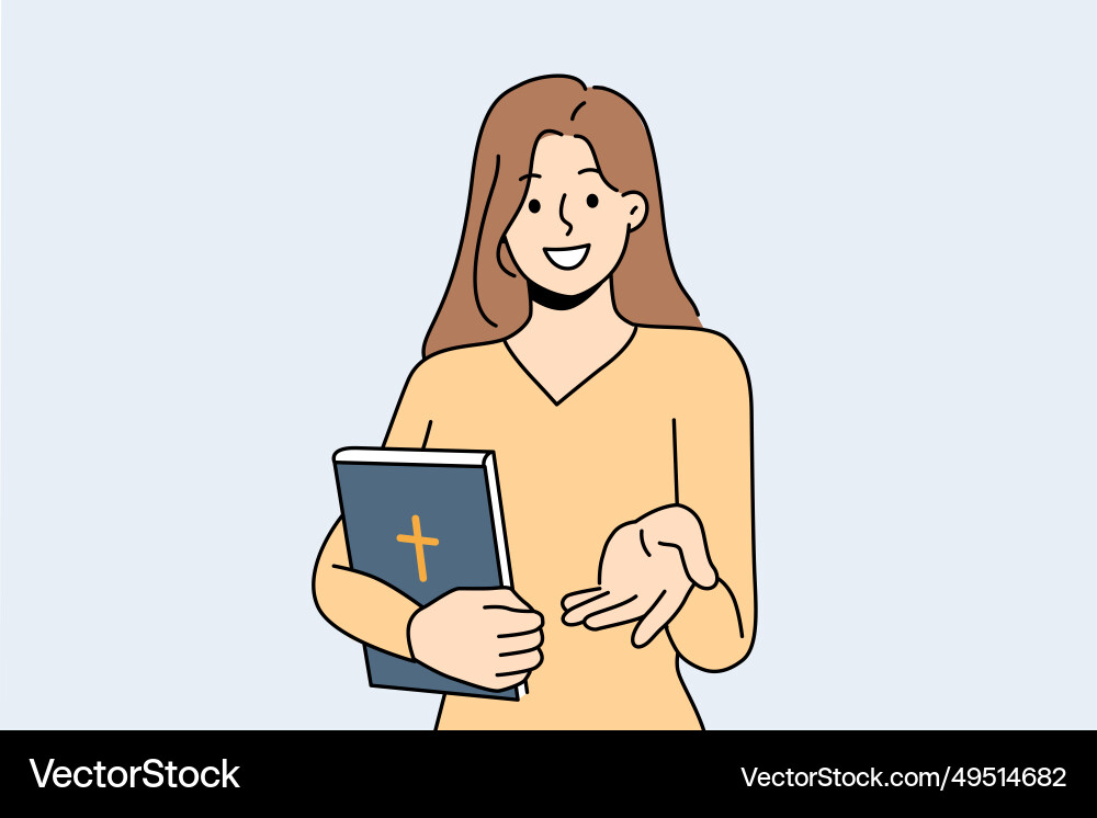 Gläubige Frau mit Bibel verleiht Hand Gläubige Frau mit Bibel verleiht Hand vektorbild