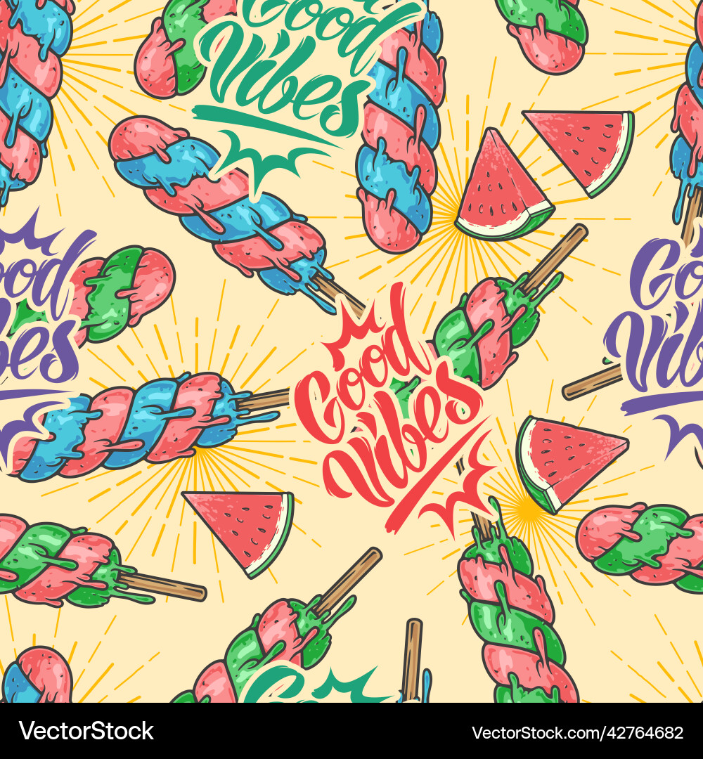 Good vibes pattern seamless colorful vector image