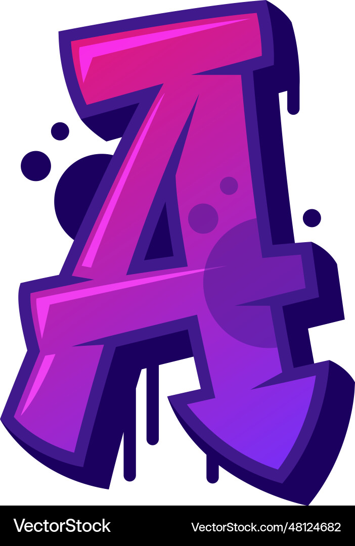 Graffiti alphabet purple font and uppercase letter Graffiti alphabet purple font and uppercase letter vector image