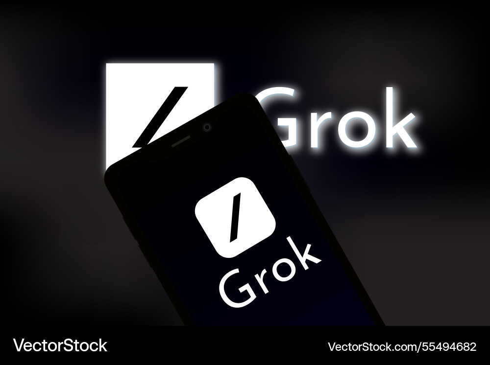 Grok logo is displayed on a screen smartphone vector image