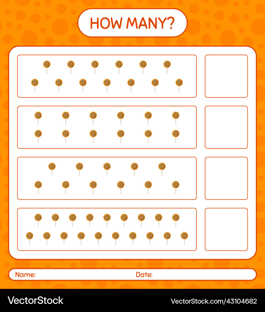 How many counting game with lollipop worksheet Vector Image