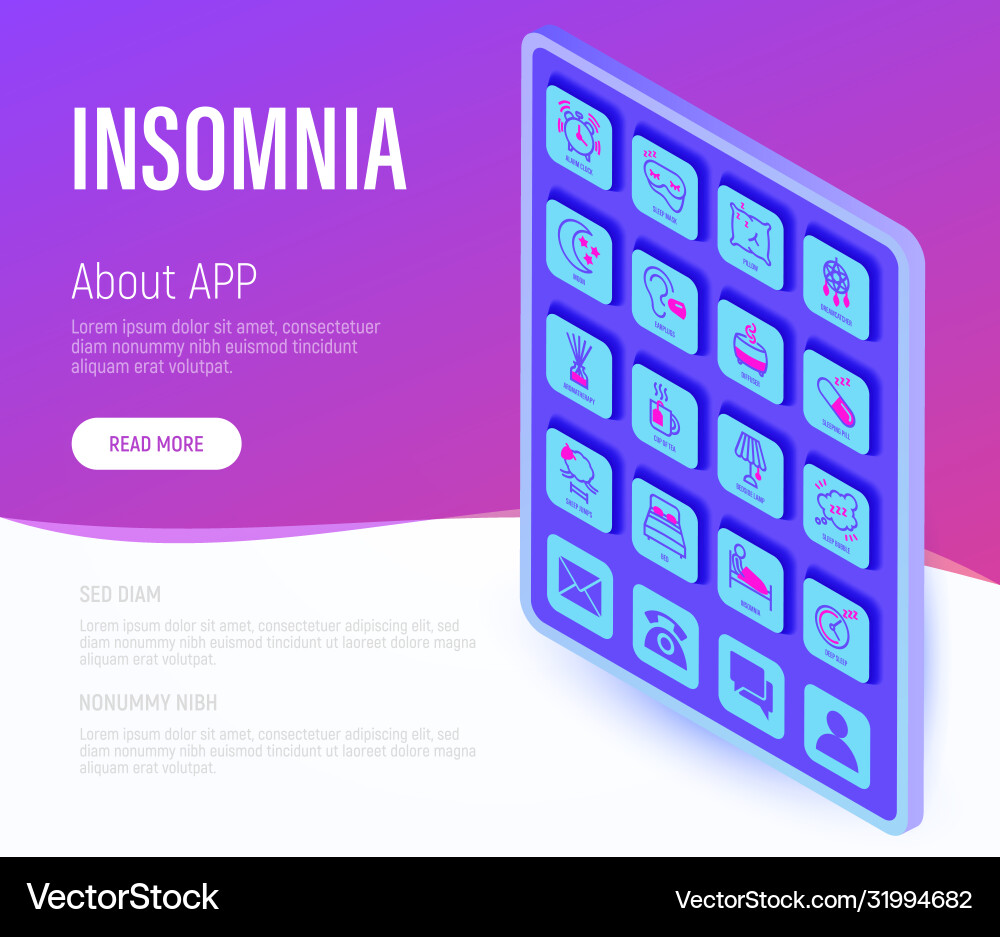 Insomnia web page template with tablet thin line Vector Image