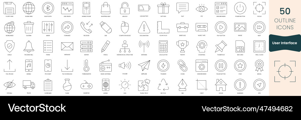 Set of user interface icons thin outline Vector Image