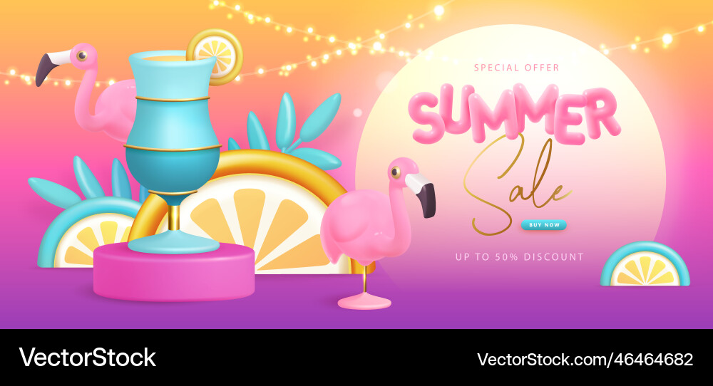 Summer big sale typography poster with cocktail vector image