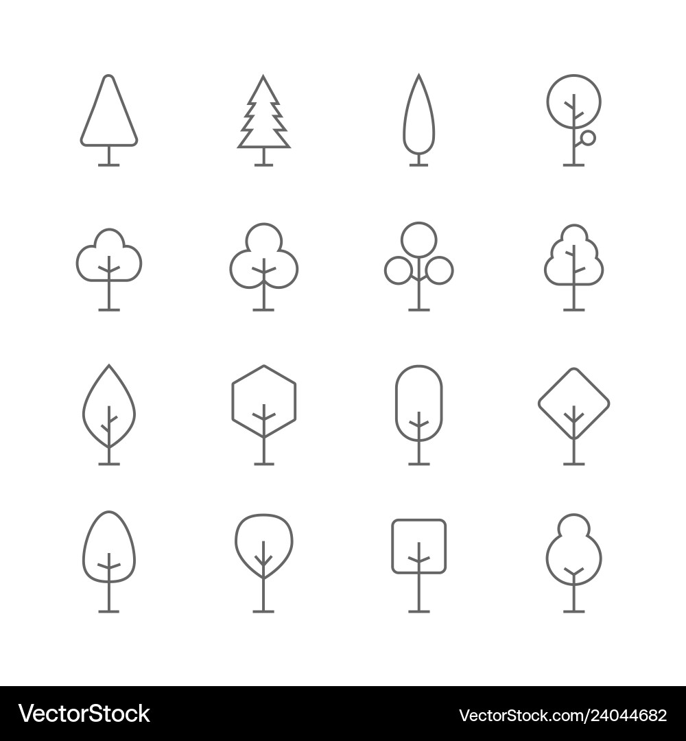 Tree Line Icon Set - Botanical vector image