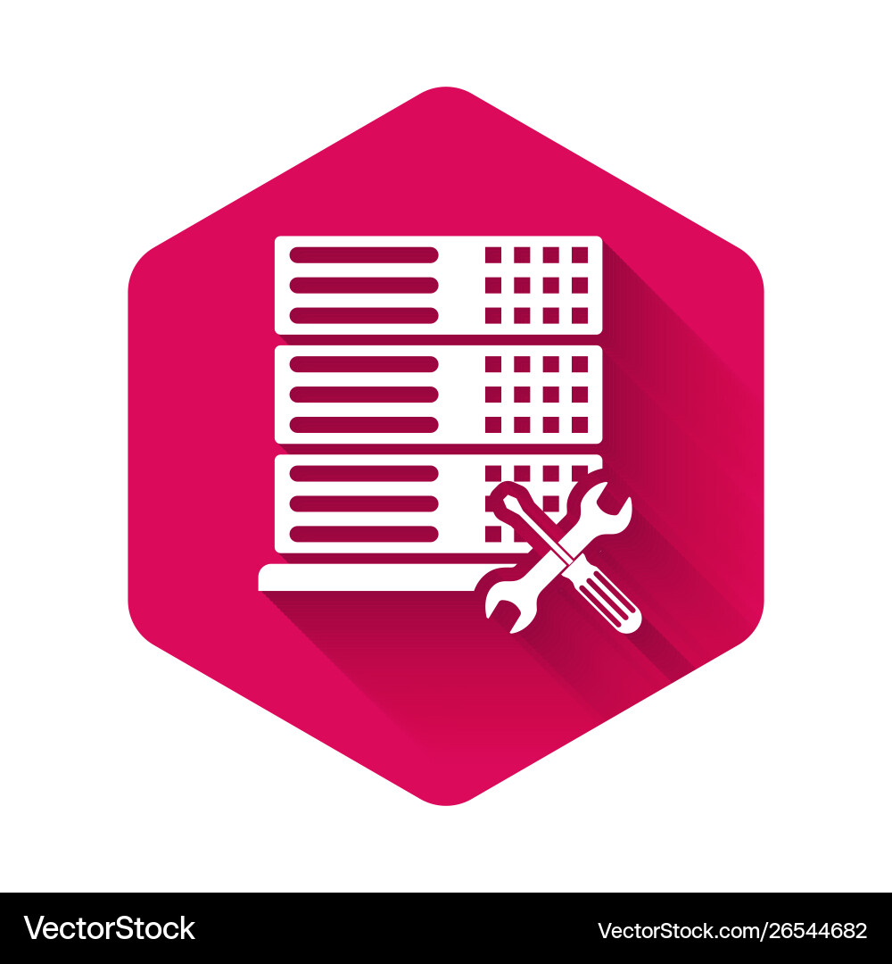 White database server with screwdriver and wrench Vector Image