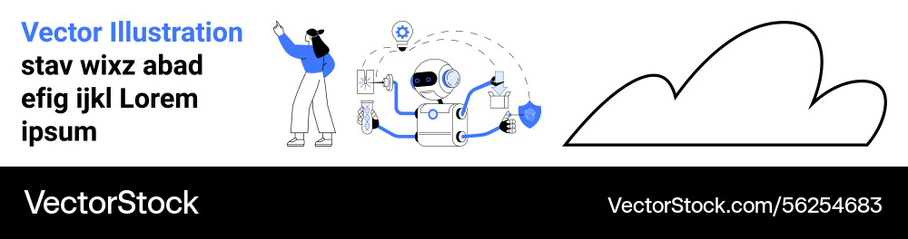 Ai robot interacting with human using tools Ai robot interacting with human using tools vector image