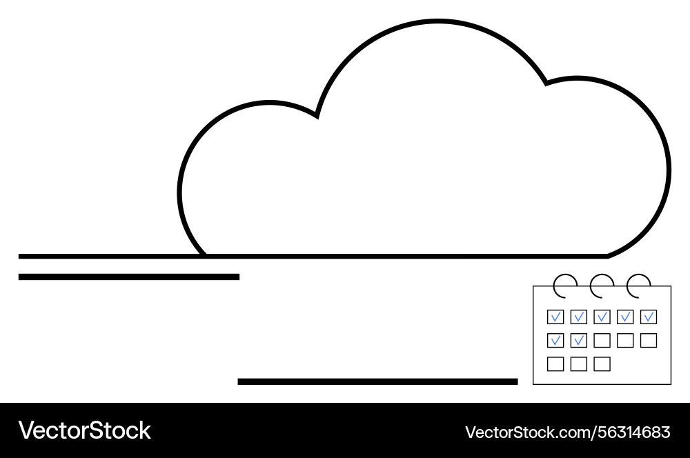 Cloud with linear elements and calendar Cloud with linear elements and calendar Vector Image