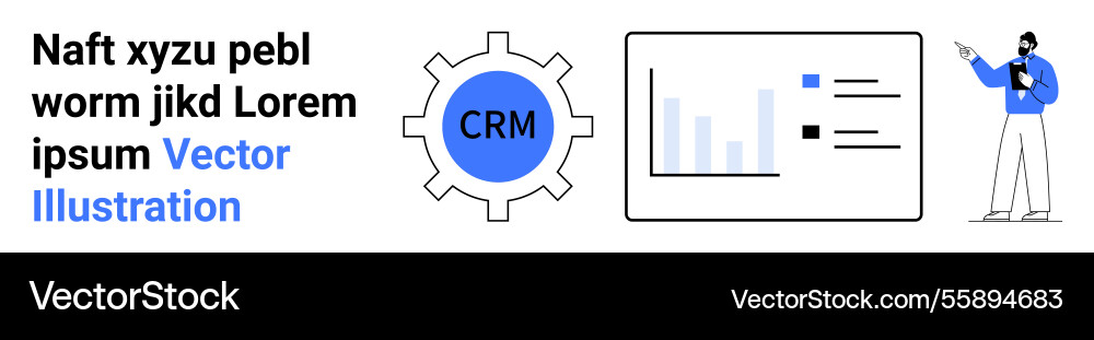 Crm gear with graphs and analyst presenting data Crm gear with graphs and analyst presenting data vector image