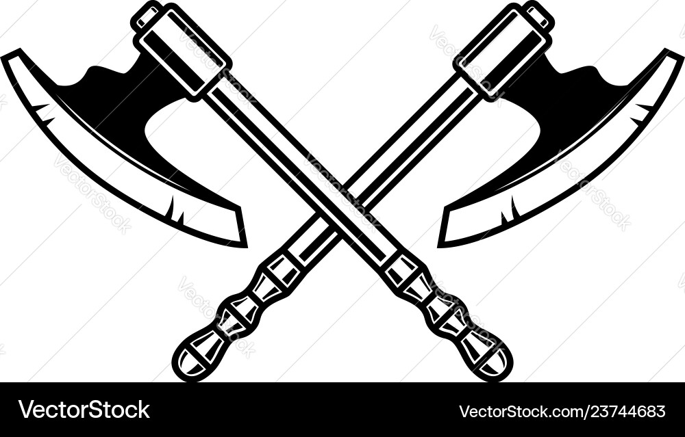Crossed medieval axe design element for label Crossed medieval axe design element for label vector image