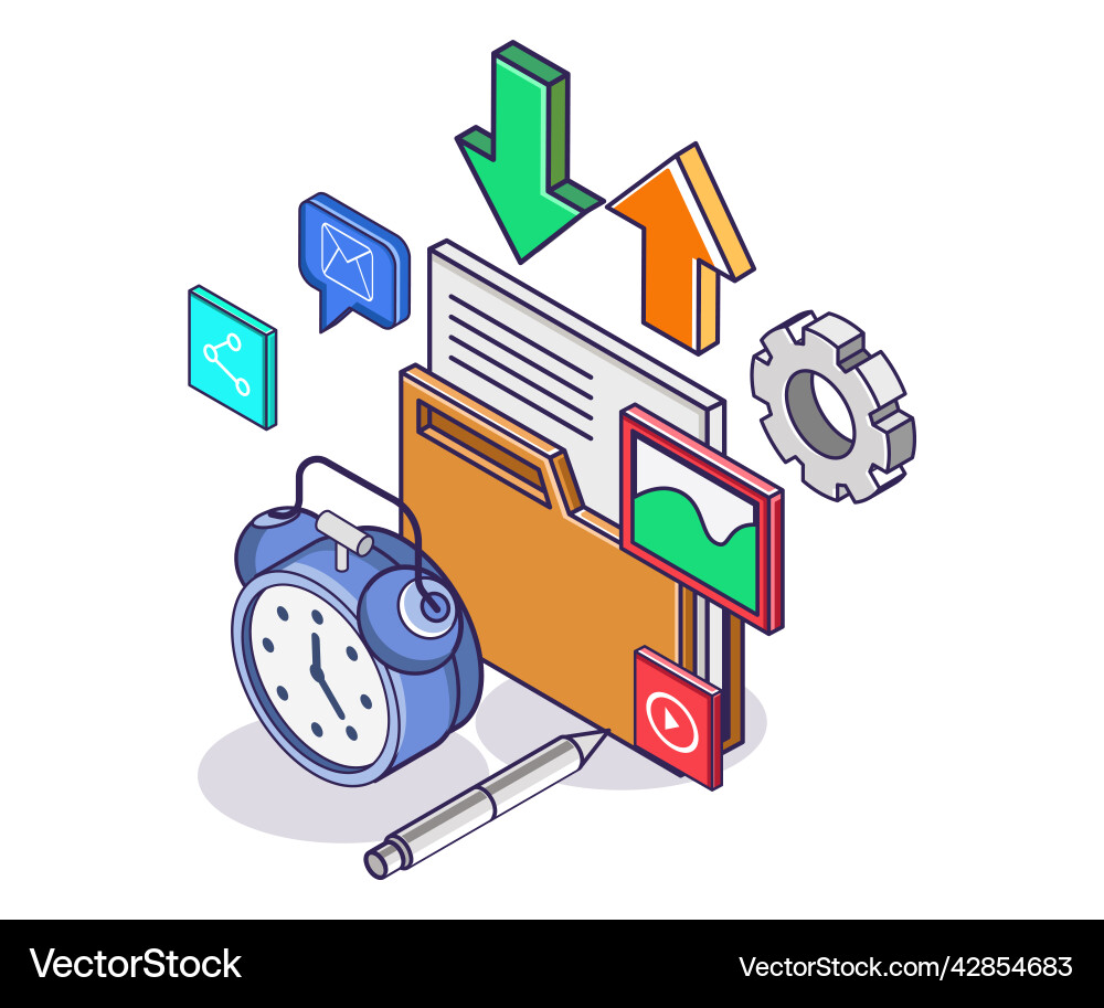 Email data folder and alarm clock Vector Image