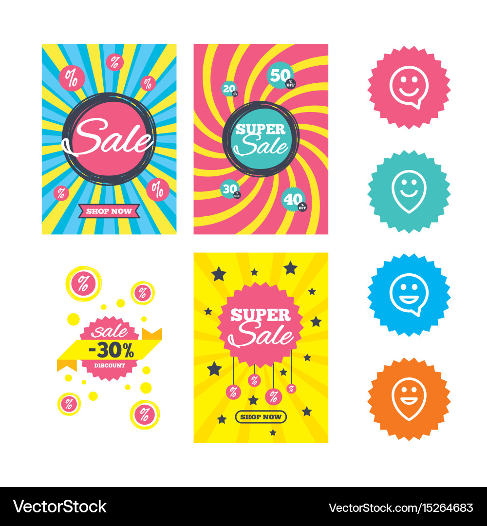 Happy face speech bubble icons pointer symbol vector image