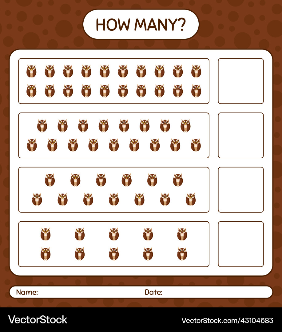 How many counting game with owl worksheet How many counting game with owl worksheet vector image