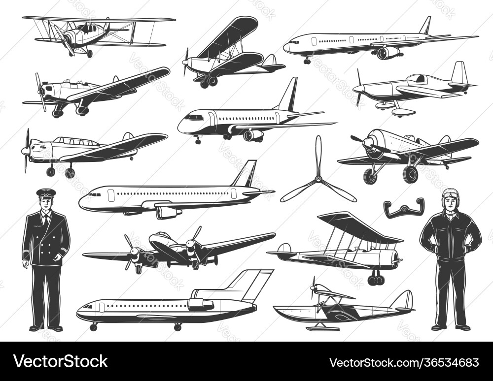 Modern and vintage airplanes pilot Modern and vintage airplanes pilot vector image