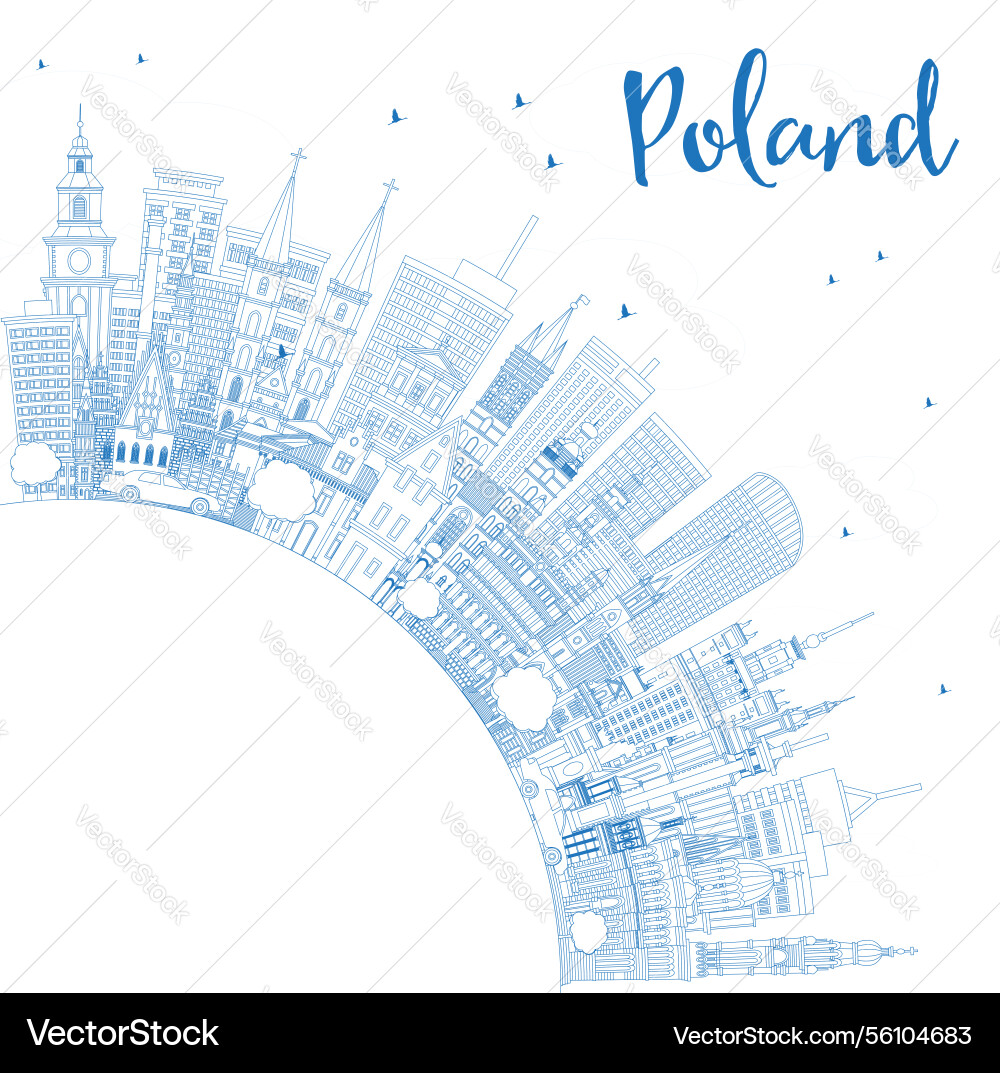 Outline poland city skyline with blue buildings Outline poland city skyline with blue buildings vector image