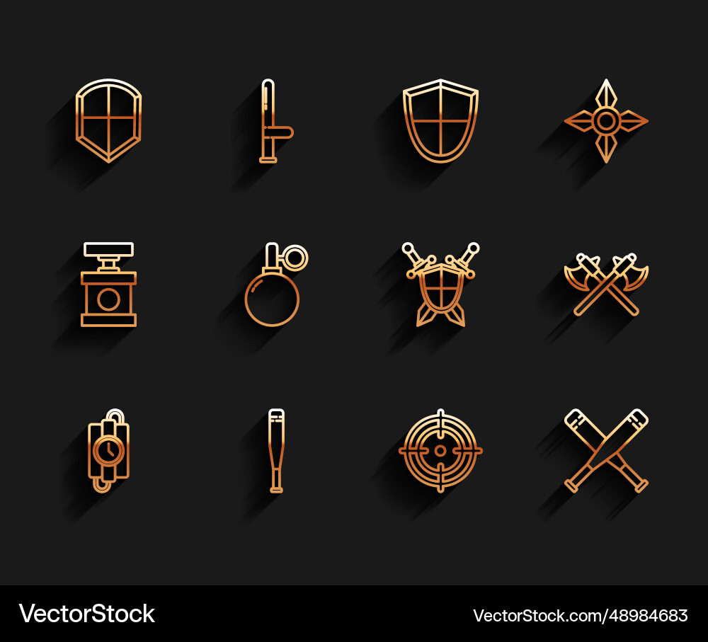 Set line dynamite stick and timer clock baseball vector image