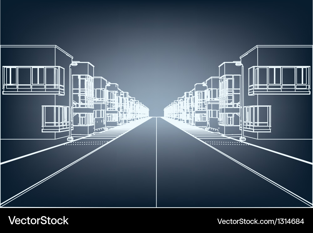 Blueprint Wireframe Building Vector Image