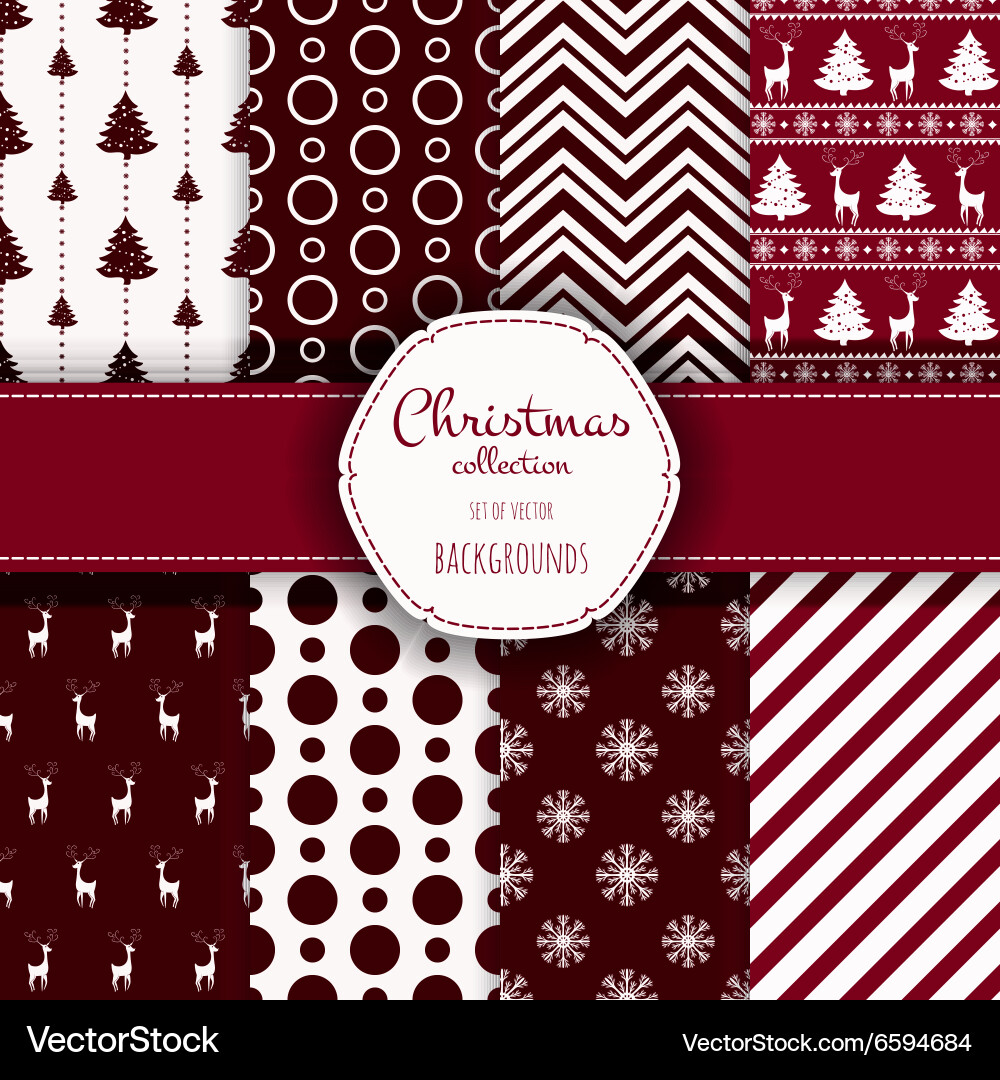 Collection of seamless patterns with red and white vector image