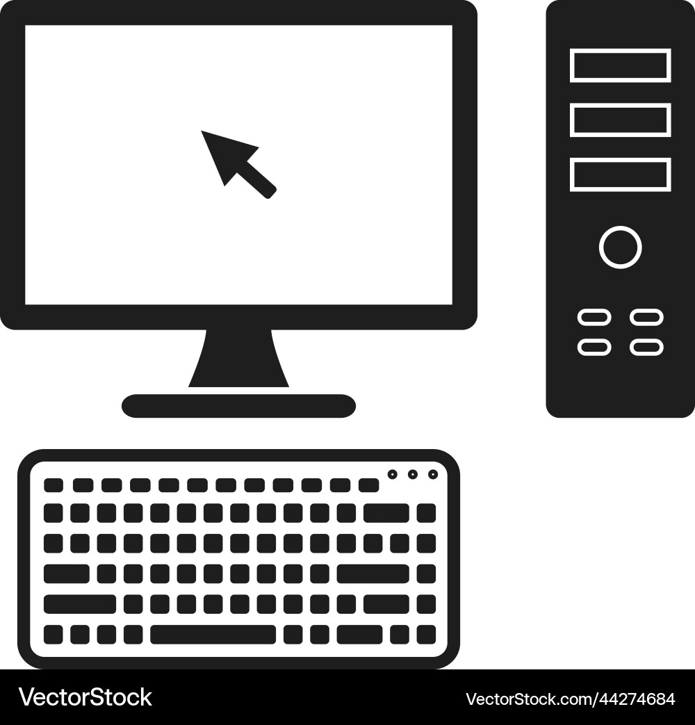 Computer cpu and wireless keyboard icon flat vector image