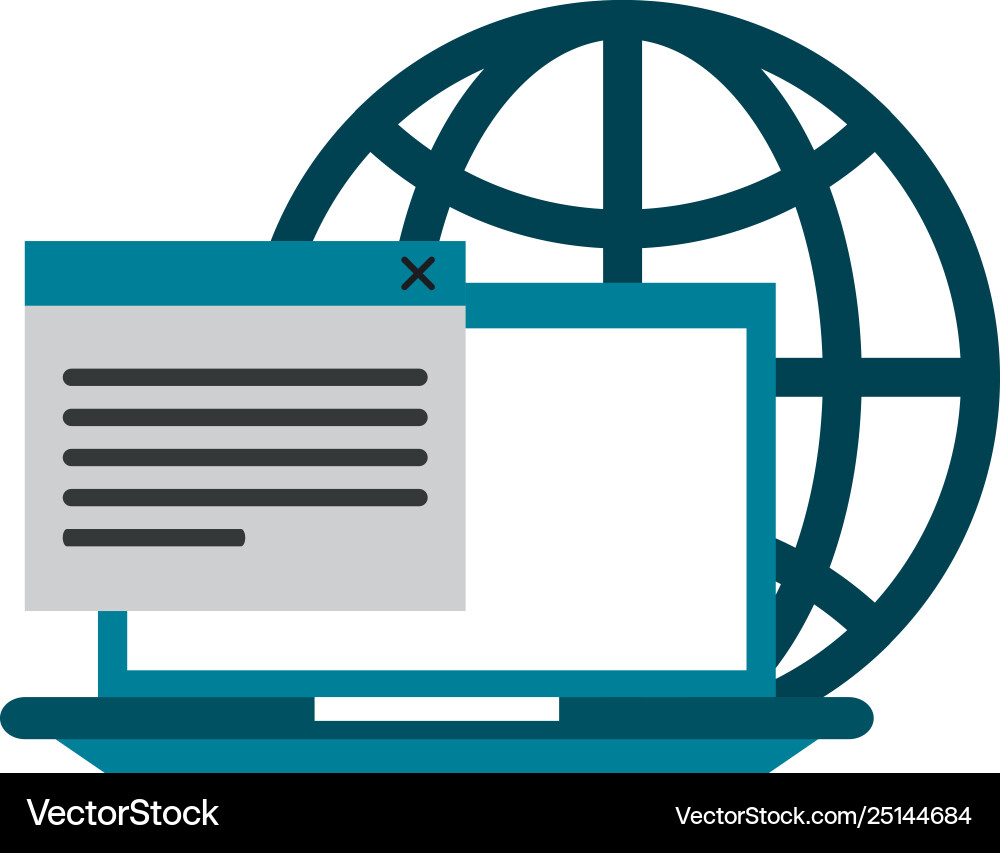 Computer with documents and globe Computer with documents and globe Vector Image