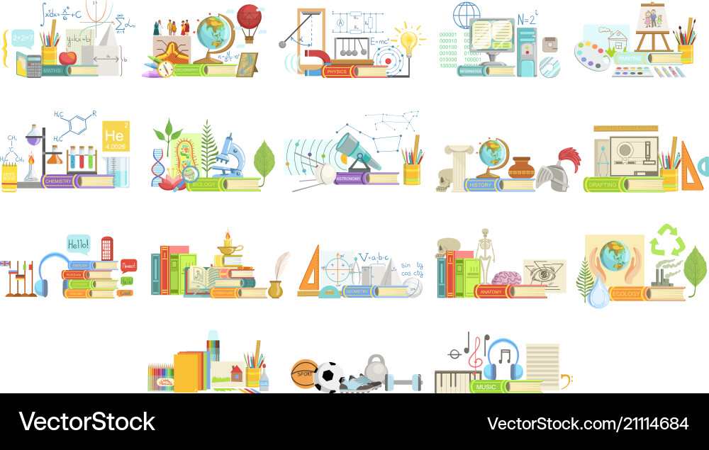 Different sciences related objects composition Different sciences related objects composition vector image