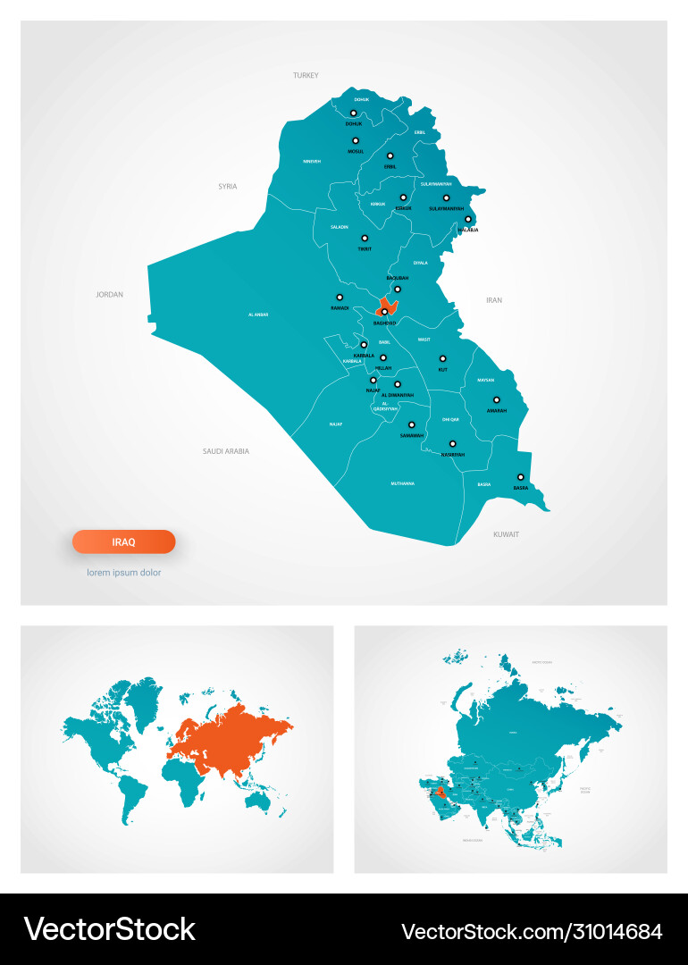 Editable template map iraq with marks vector image