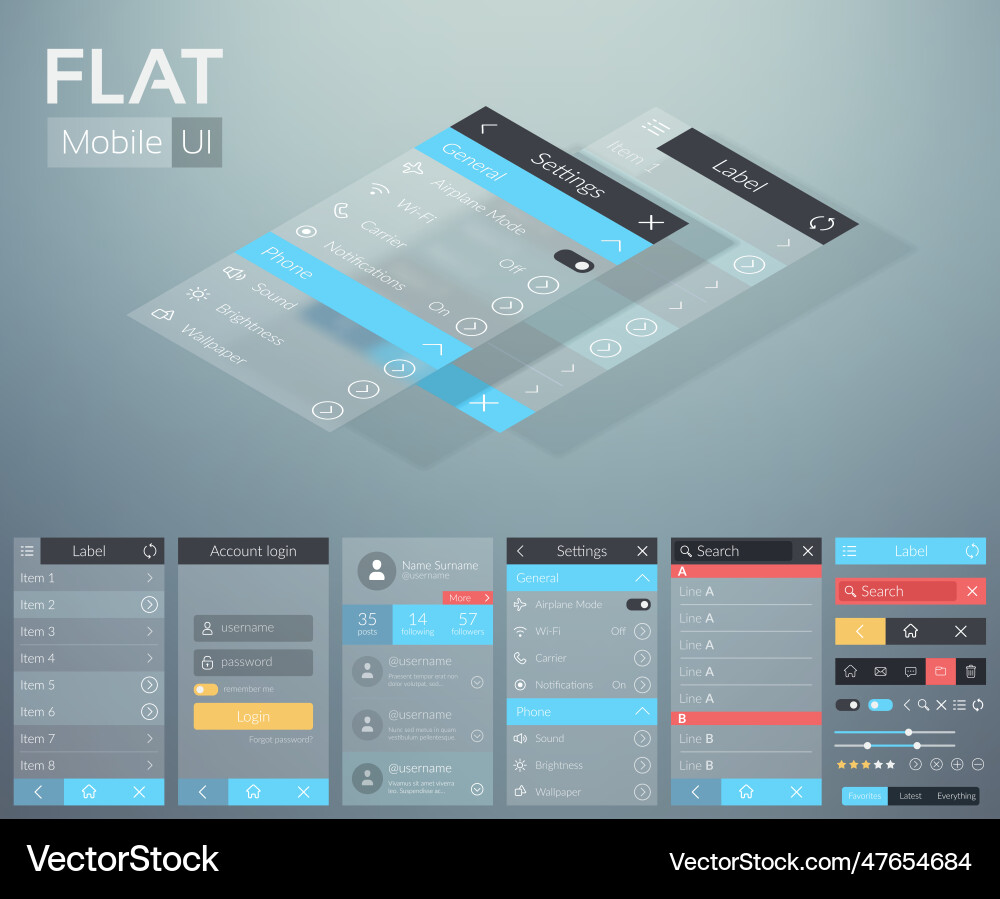 Flat ui mobile menu design concept Flat ui mobile menu design concept vector image