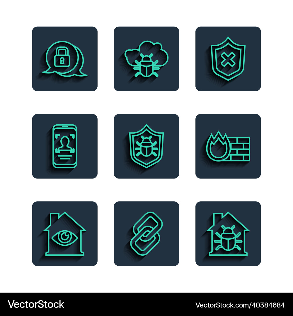 Set line house with eye scan chain link system Set line house with eye scan chain link system vector image