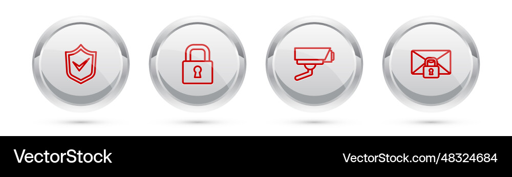 Set line shield with check mark lock security Set line shield with check mark lock security vector image