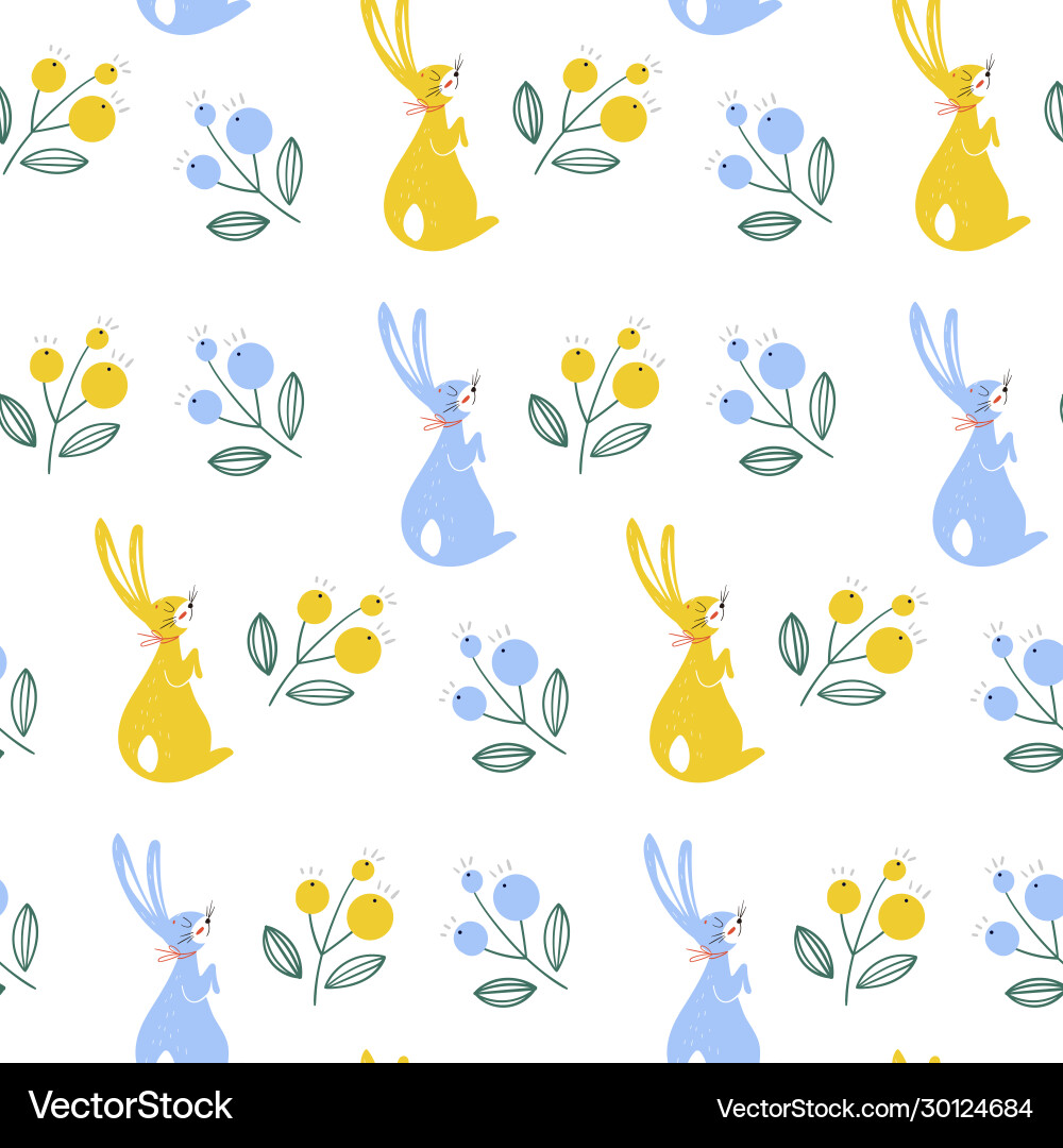 Spring seamless pattern with rabbits on a white Spring seamless pattern with rabbits on a white vector image