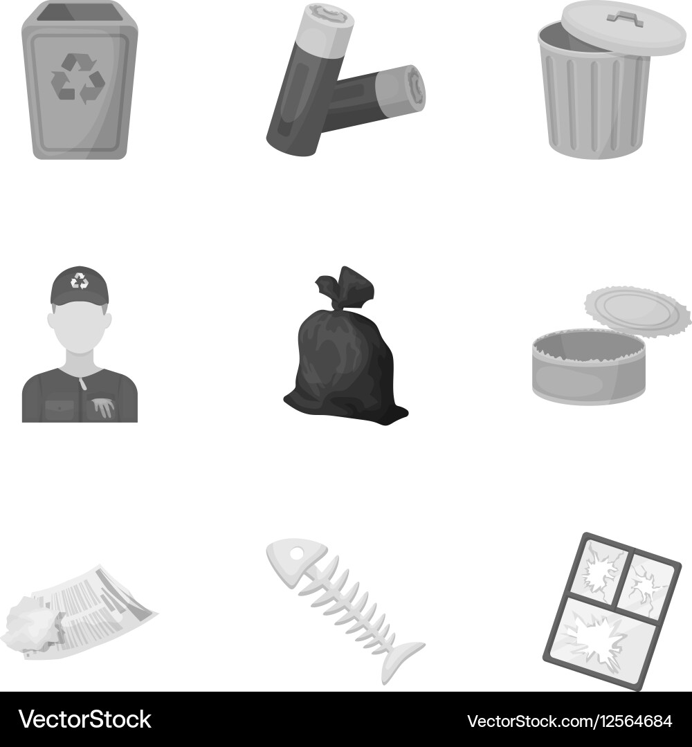 Trash and garbage set icons in monochrome style vector image