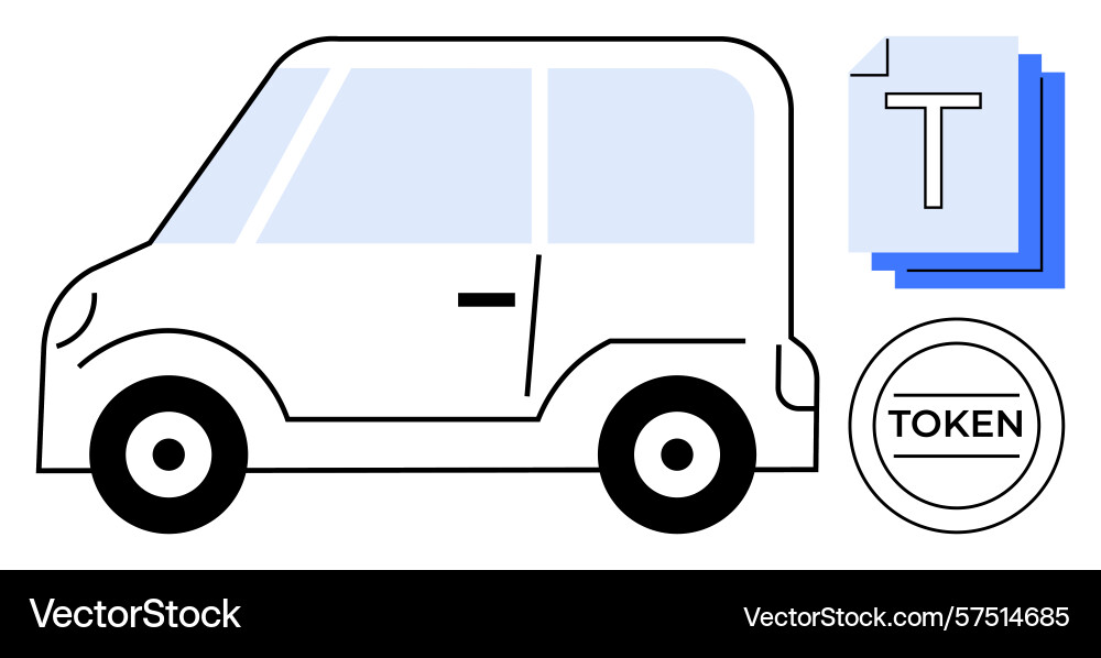 Compact car design with text document and token Compact car design with text document and token vector image