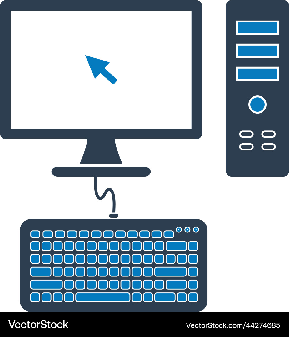Computer cpu and keyboard icon flat style eps vector image